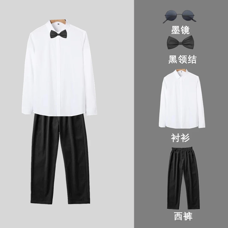 伴郎团服兄弟装衬衫西裤套装结婚接亲礼服迎亲团长袖白衬衣正装男