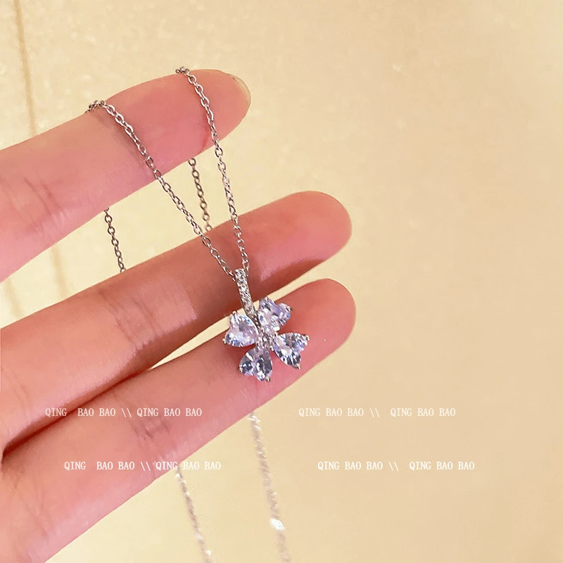 钛钢项链 超闪花瓣镶钻吊坠项链女时尚轻奢高级感百搭小众设计感