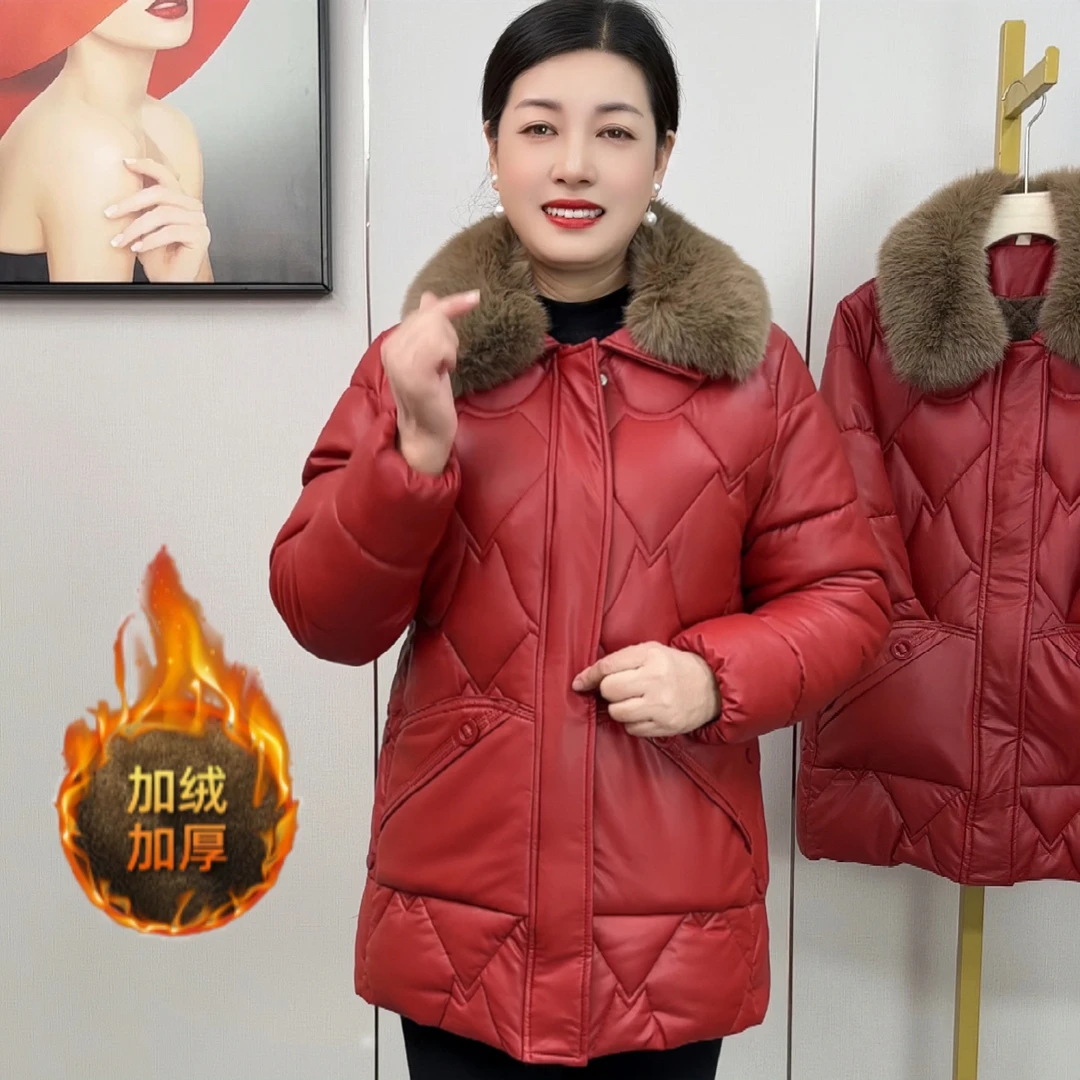 中老年女装中长款加绒加厚冬季