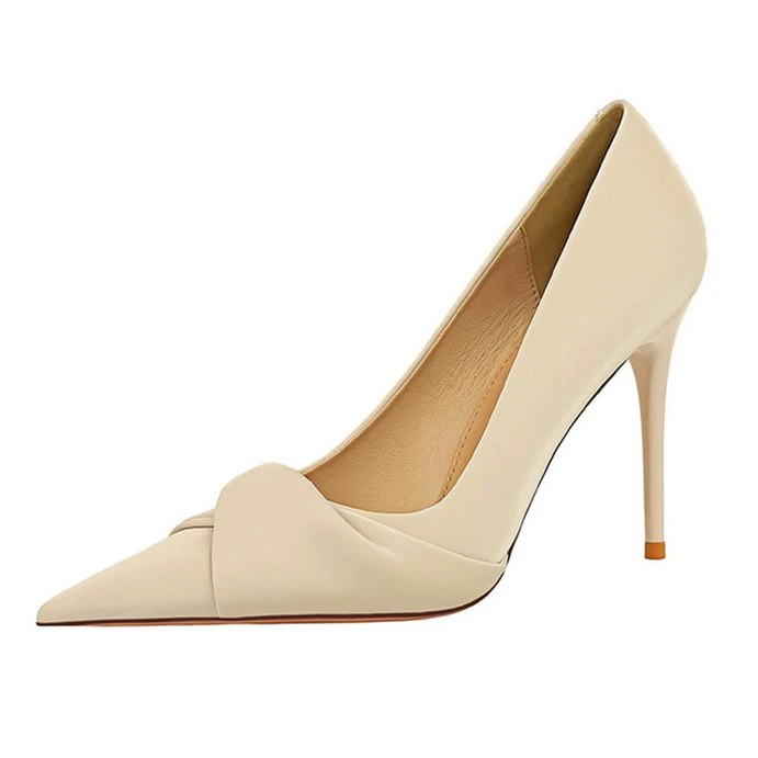 韩版优雅宴会高跟鞋细跟春季显瘦浅口尖头蝴蝶结高跟鞋细跟女款款