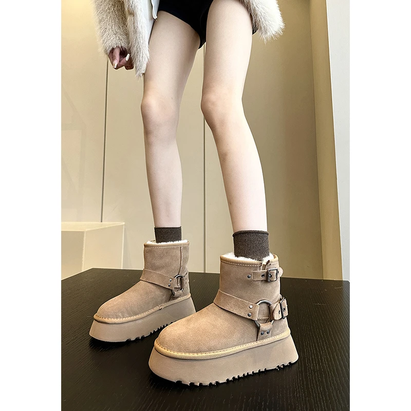 皮毛一体雪地靴女冬季加绒加厚2023新款厚底短靴子保暖东北大棉鞋