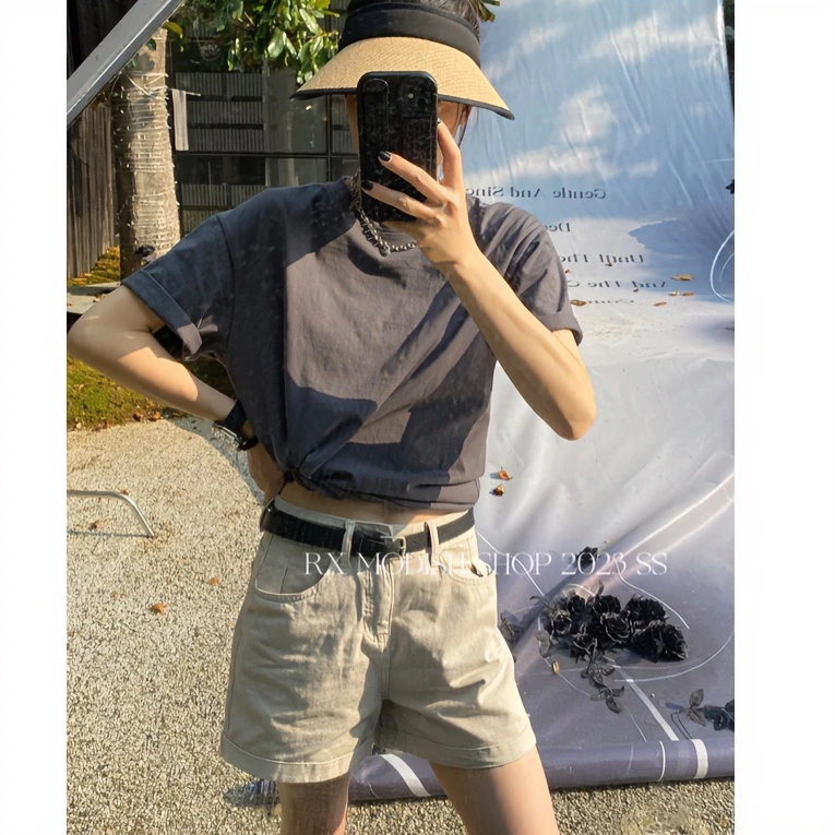 【RX熙 】美式复古卷边牛仔短裤夏季高腰简约舒适感热裤ins显瘦百搭