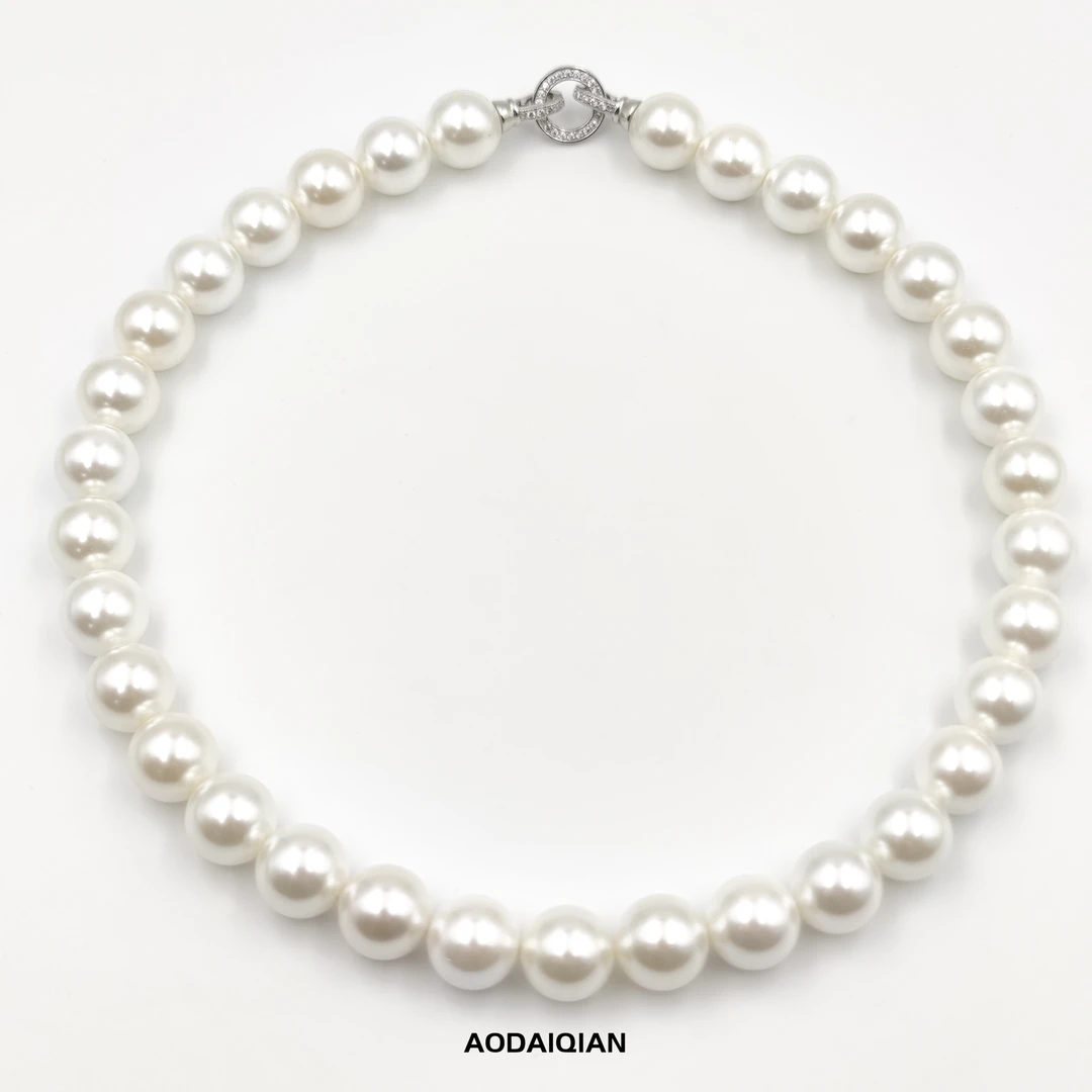 铜合金项链 14mm 贵气项链高级白珠链颈链气质时尚项链送同款耳钉