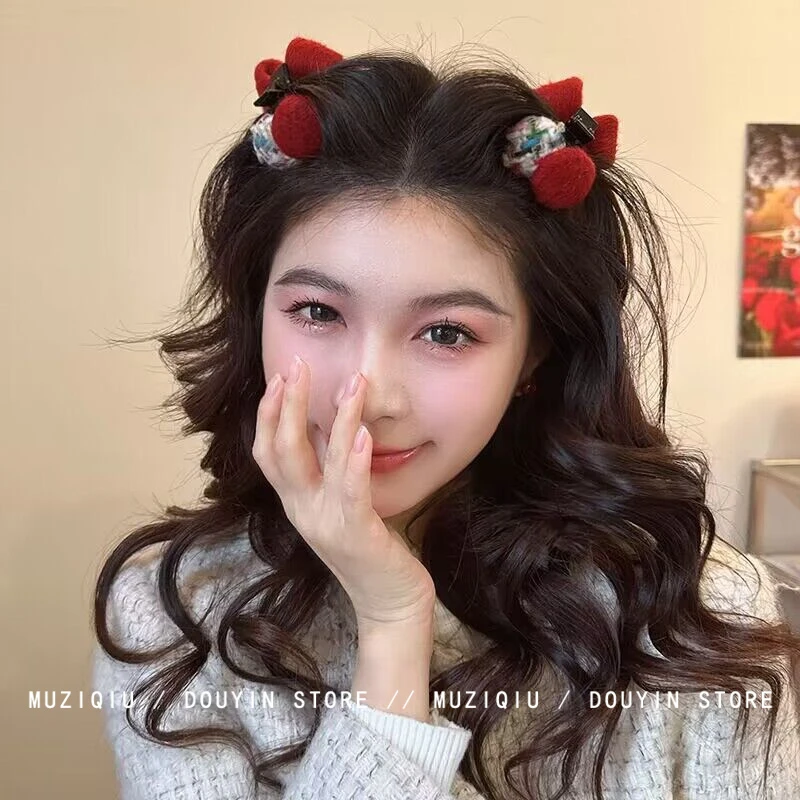 木子秋高级感新年红丝绒蝴蝶结刘海夹优雅气质时尚复古百搭碎发夹
