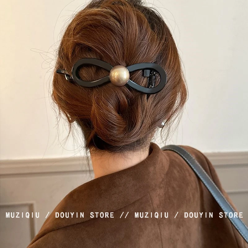 木子秋韩系蝴蝶结气质珠珠一字扭扭夹高级感时尚复古简约百搭发夹