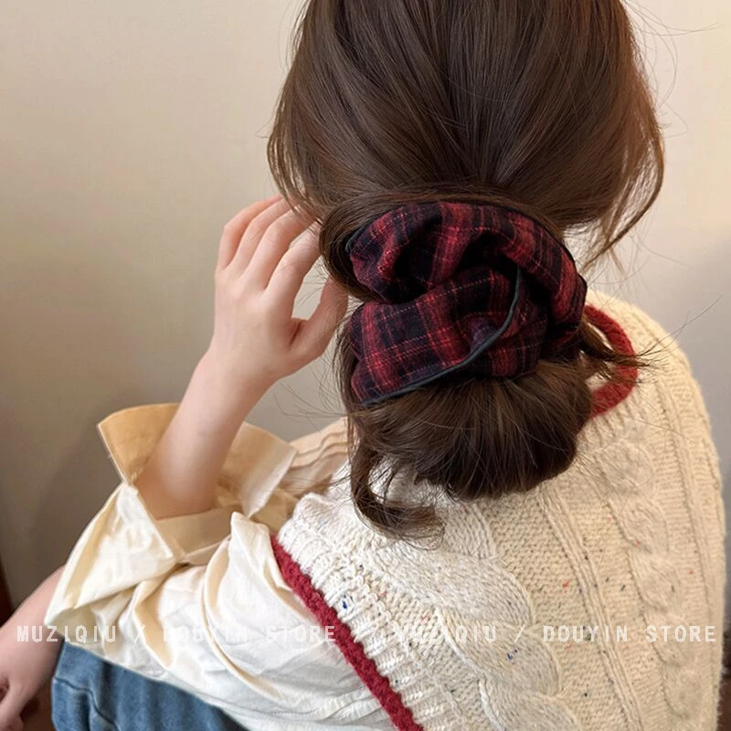 木子秋复古格子扎丸子头大肠发圈高级感气质法式时尚简约百搭发绳