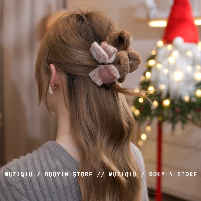 木子秋高级感气质蝴蝶结毛绒抓夹精致优雅气质时尚复古温柔搭发夹