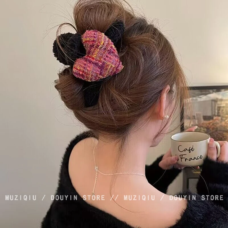木子秋满满的爱心~针织毛绒抓夹ins优雅气质时尚复古温柔简搭发夹