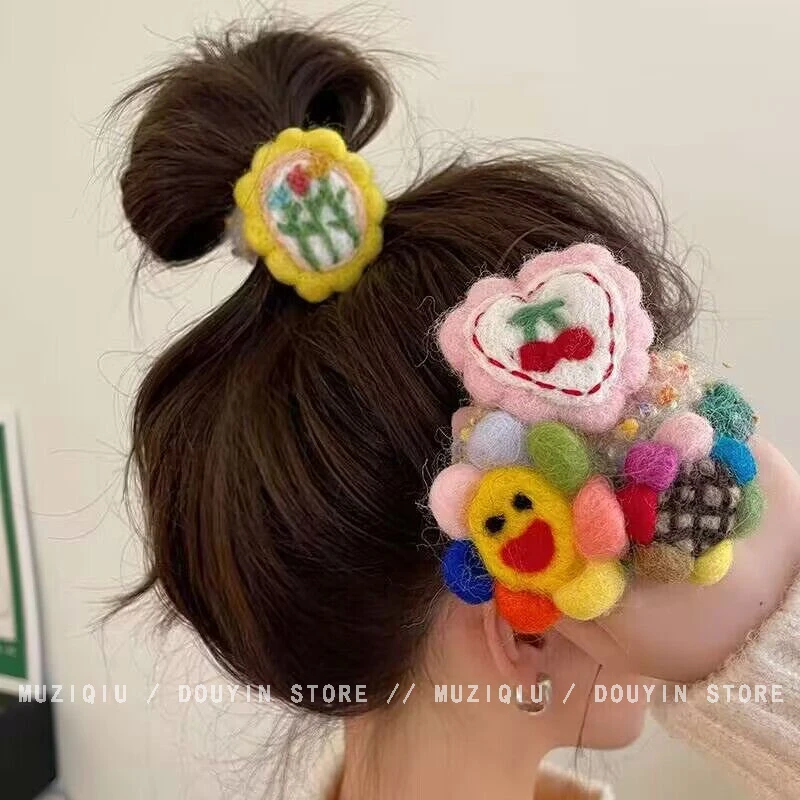 木子秋甜心水果花朵~手作羊毛毡皮筋头绳ins高级感可爱甜美搭发圈