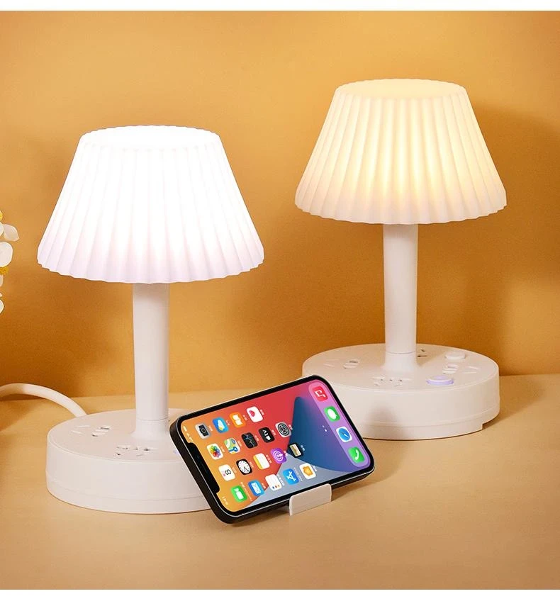 LED台灯插座卧室床头柜学生宿舍护眼创意夜灯接线板三插孔不带USB