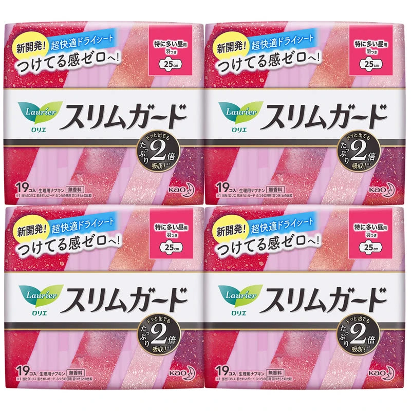 乐而雅 日本进口  零触感超丝薄特长日用卫生巾250mm 19片*4