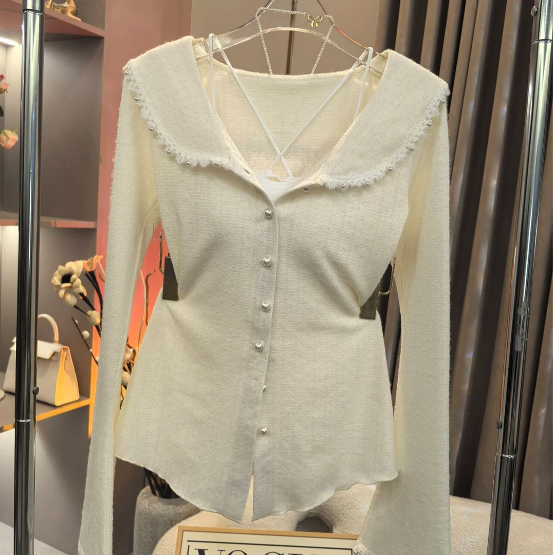 【A9670墨丽】2024秋季修身设计感长袖打底上衣+吊带两件套