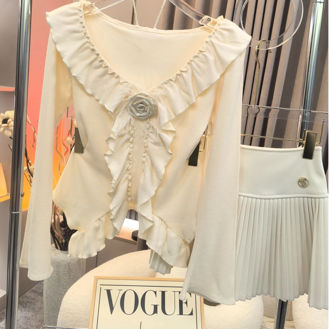 【A9773墨丽】2024秋冬修身设计感长袖上衣+裙子两件套