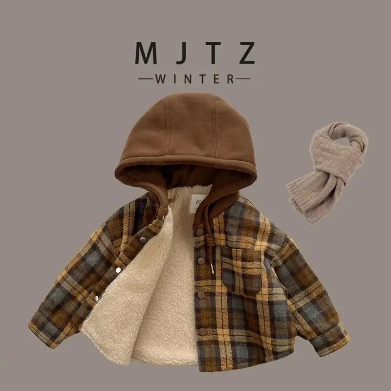 儿童连帽外套冬季新款男女宝宝韩版潮酷加绒加厚棉裤两件套潮FY