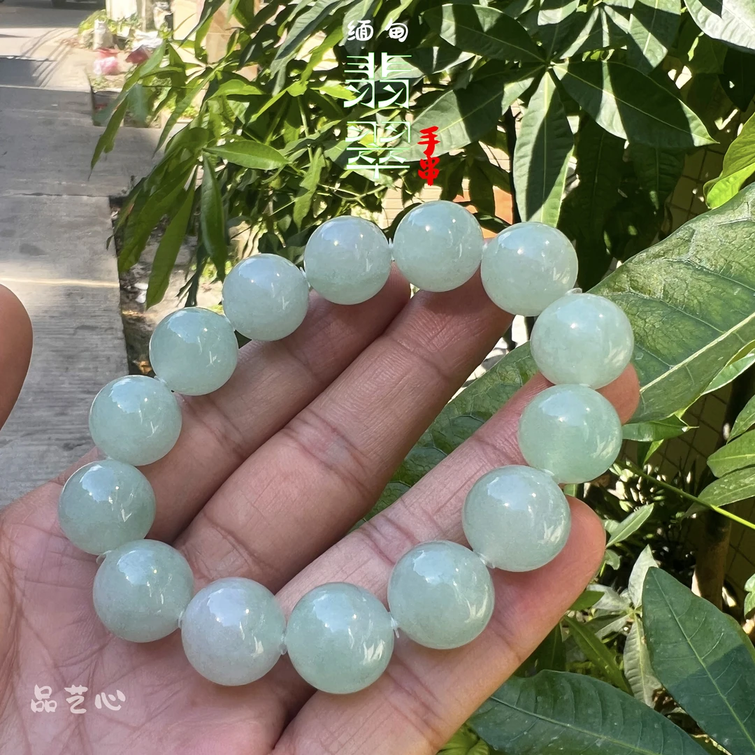 卡15mm天然缅甸翡翠A货冰胶绿晴底手串 高品质大卡那女款珠串老种