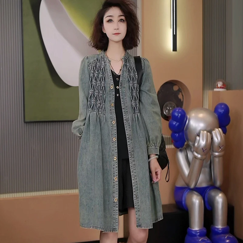 7440-6828秋季新款2024韩版宽松休闲拼接单排扣牛仔外套