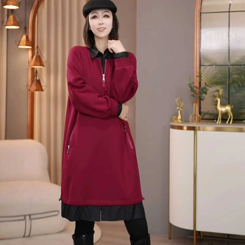 8386-8877秋冬新款长袖2024宽松休闲衬衫领加绒加厚卫衣女