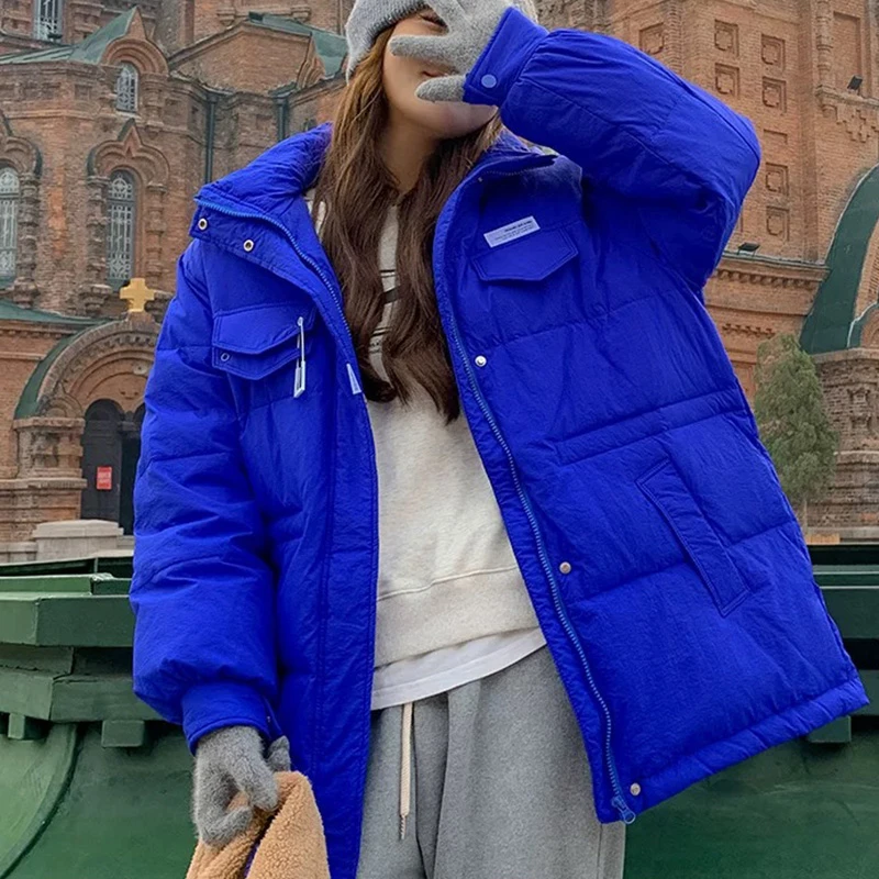 8152秋冬新款2024宽松休闲连帽拼色羽绒服女