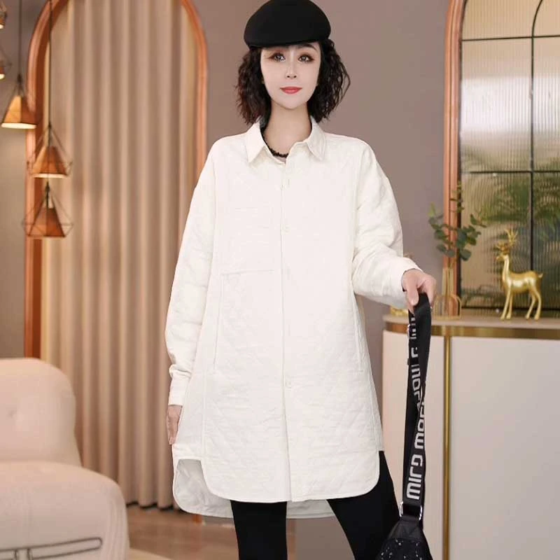 8502-8883冬季新款长袖2024宽松休闲拼接单排扣夹棉衬衫女