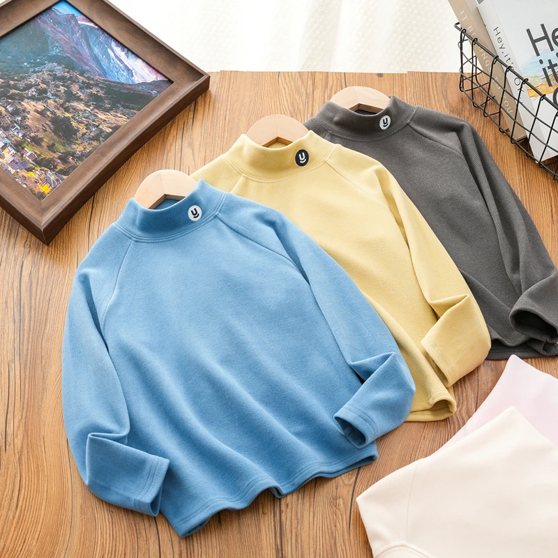 男童德绒打底衫男女童半高领保暖长袖t恤秋冬新款四面弹力磨毛T恤