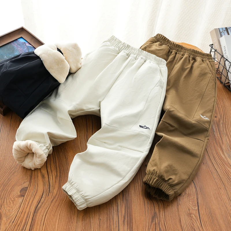 儿童冬季软壳运动长裤中大童新款绗棉加厚棉裤男童纯色百搭裤子潮