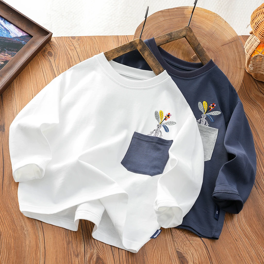 男童纯色百搭长袖休闲圆领T恤儿童春秋新款洋气上衣中大童打底衫