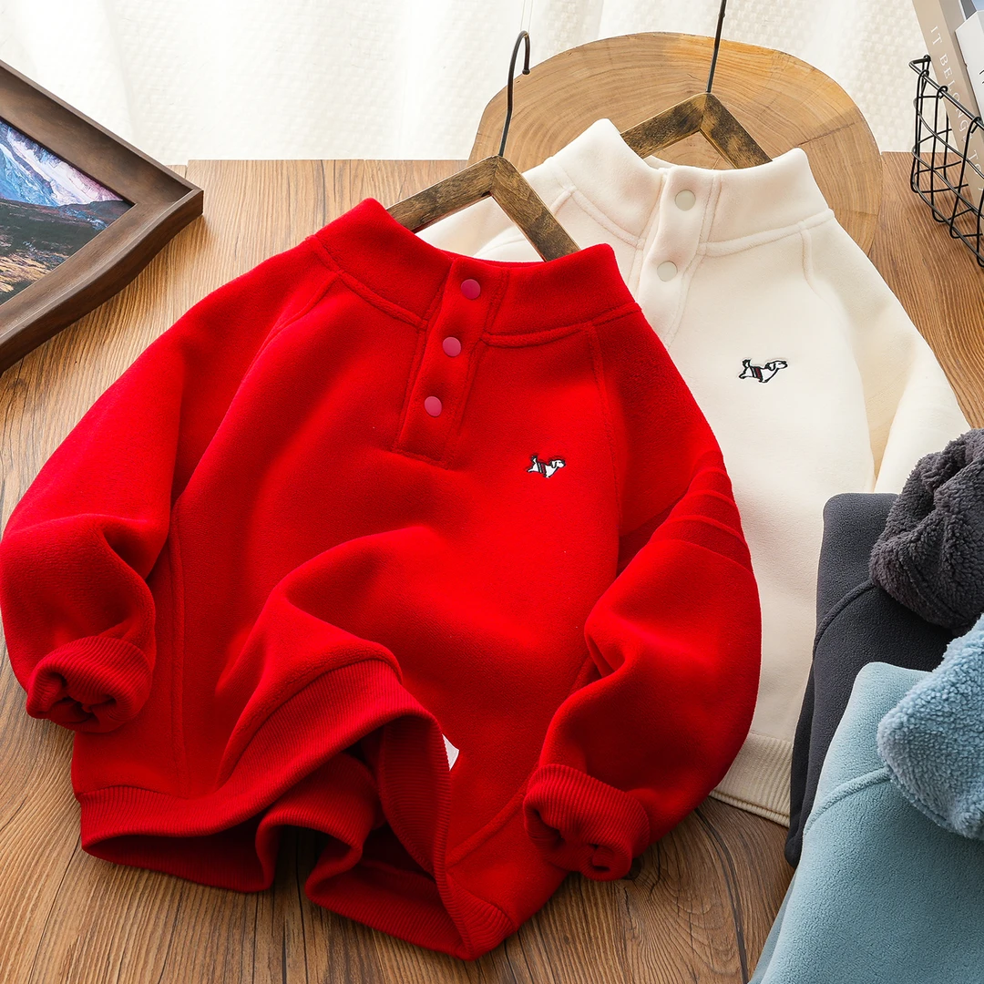 男女童双面绒卫衣半开领加厚加绒套头衫冬装新款2024男孩保暖上衣