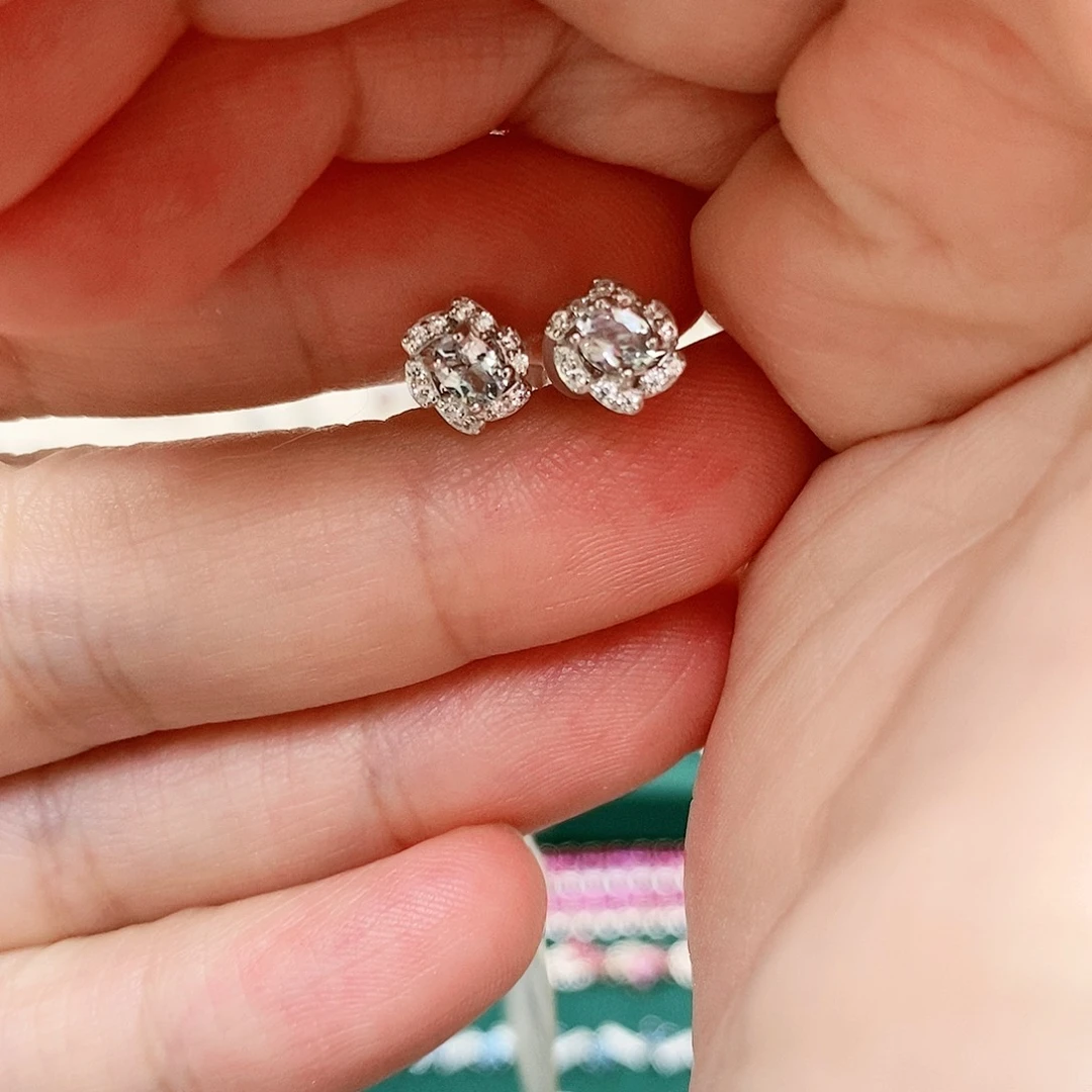 E海蓝宝石耳饰银S925镶嵌234