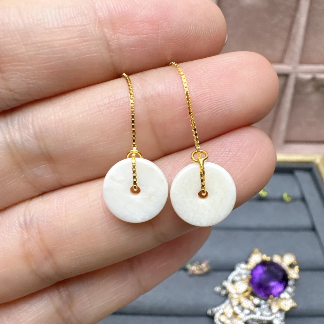 925银耳饰 A5 猛犸牙耳饰银S925镶嵌A