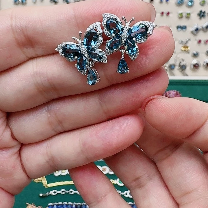 托帕石耳饰银S925镶嵌耳钉