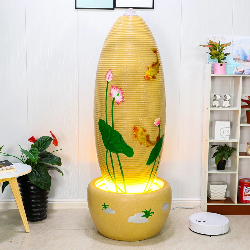 欧式流水喷泉客厅风水轮加湿器家居玄关装饰开业礼品落地摆件