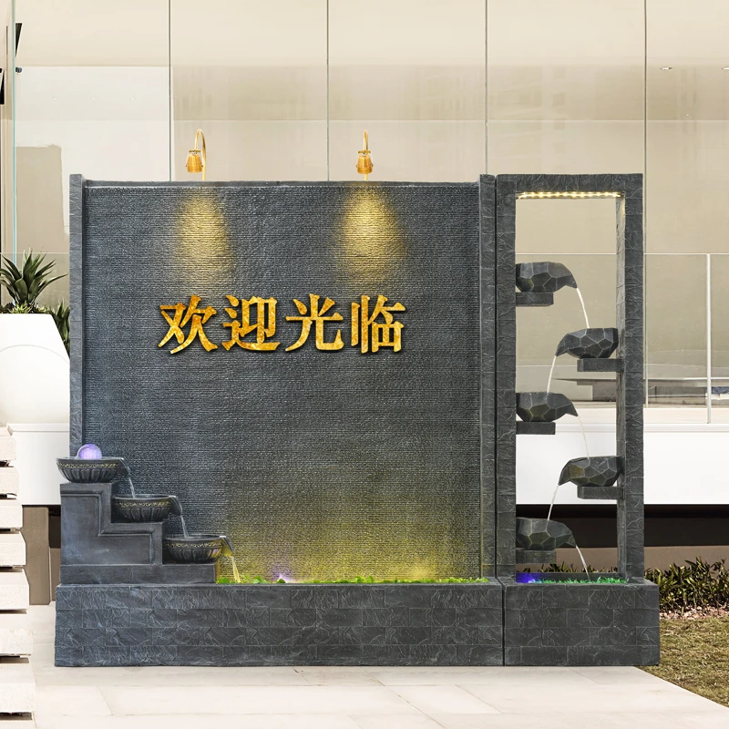 流水喷泉落地假山鱼缸创意景观庭院酒店隔断水幕墙生财大摆件