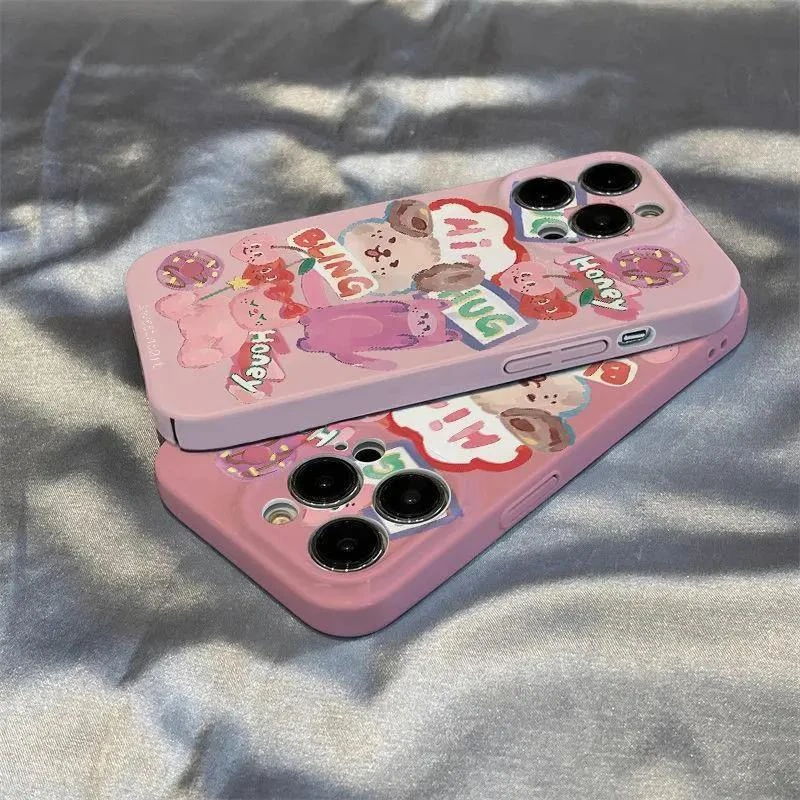 靓壳可爱涂鸦粉熊14苹果手机壳iPhone11Promax菲林13彩绘12全包7P