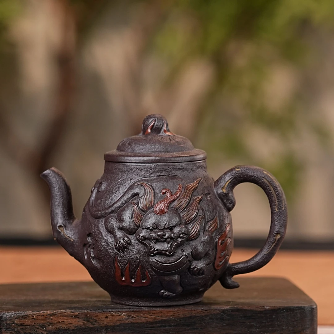 【2630麒麟壶】宜兴原矿紫砂手工制作麒麟瑞狮紫砂壶 异形壶