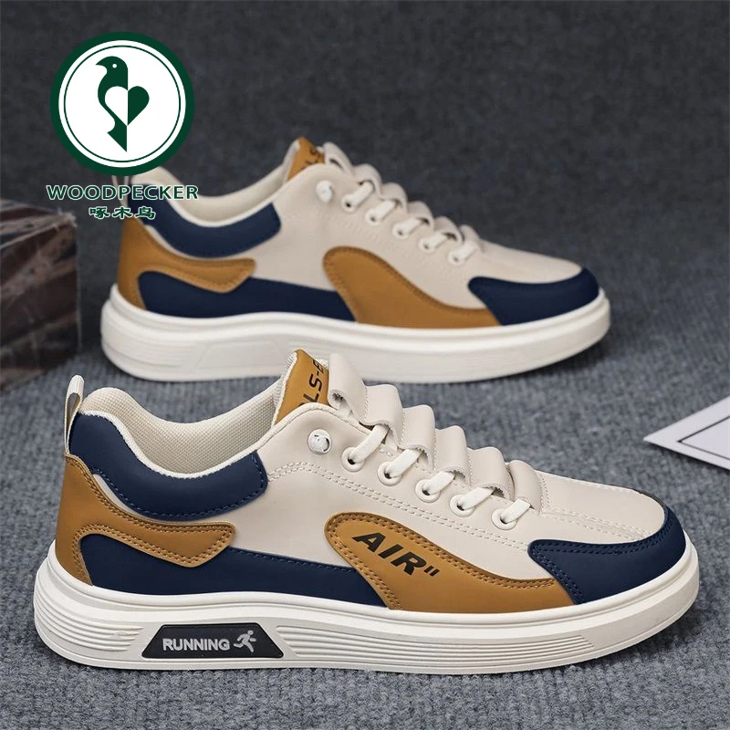 【正品】啄木鸟男鞋春季新款透气运动百搭休闲板鞋男士一脚蹬小白鞋
