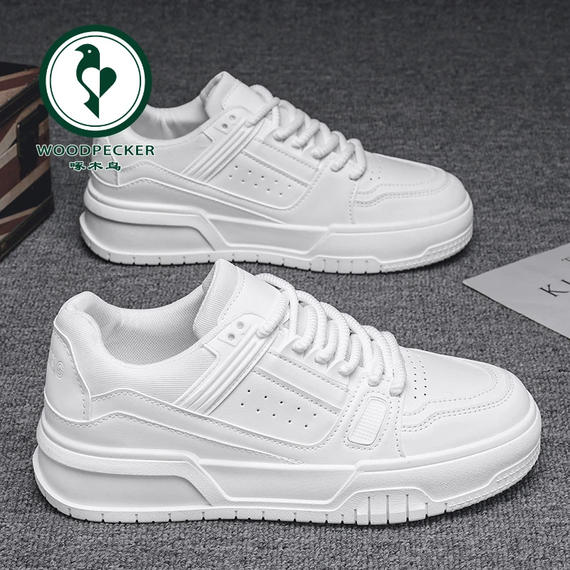 【正品】啄木鸟男鞋春秋小众设计百搭休闲纯黑色板鞋青少年运动厚底