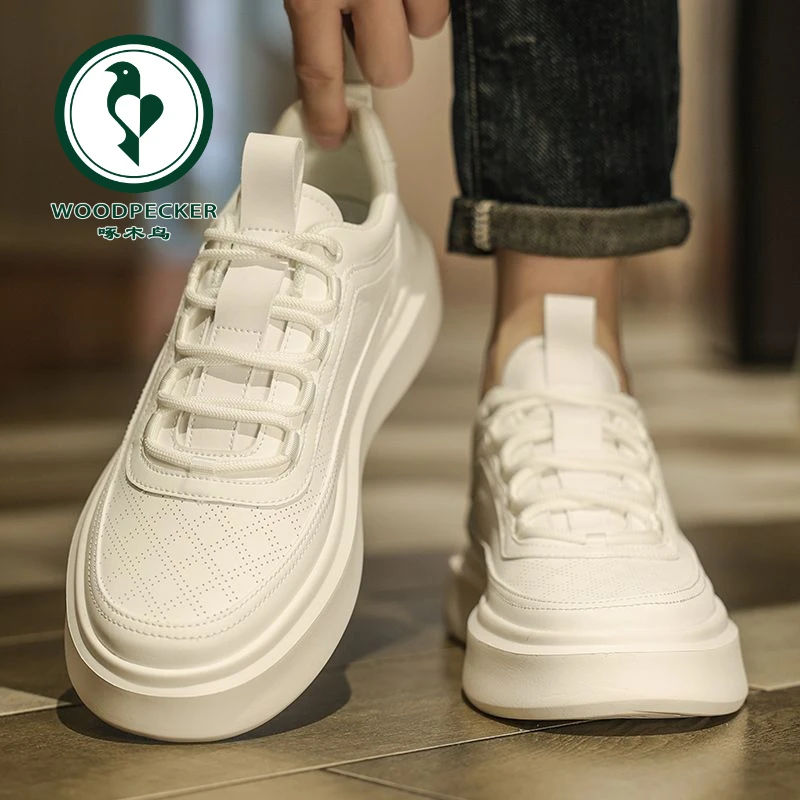 【正品】啄木鸟新款夏季透气休闲板鞋男士白鞋防滑厚底百搭运动潮鞋