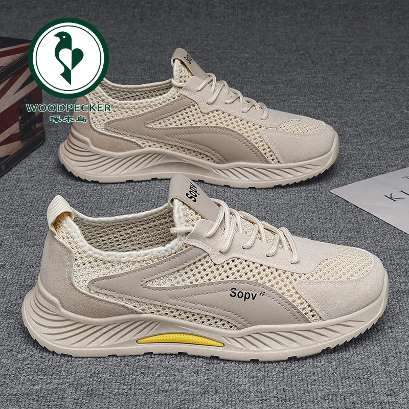 【正品】啄木鸟男鞋夏季透气网面薄款镂空网鞋跑步休闲运动男士上班