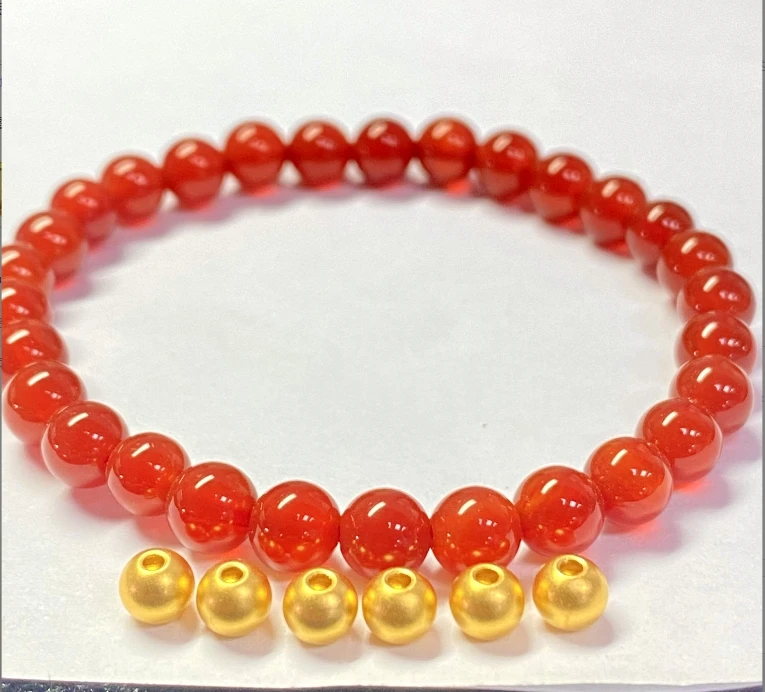 璞玉 足金999卡5mm古法6颗 红色玛 瑙手串@@A006-6
