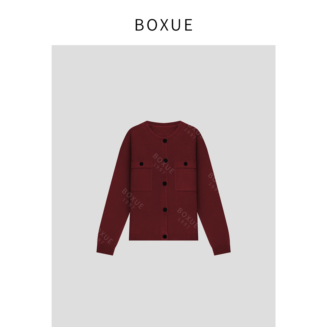 BOXUE“小欢喜”2024冬季新款100羊毛毛衣外套#241101W519