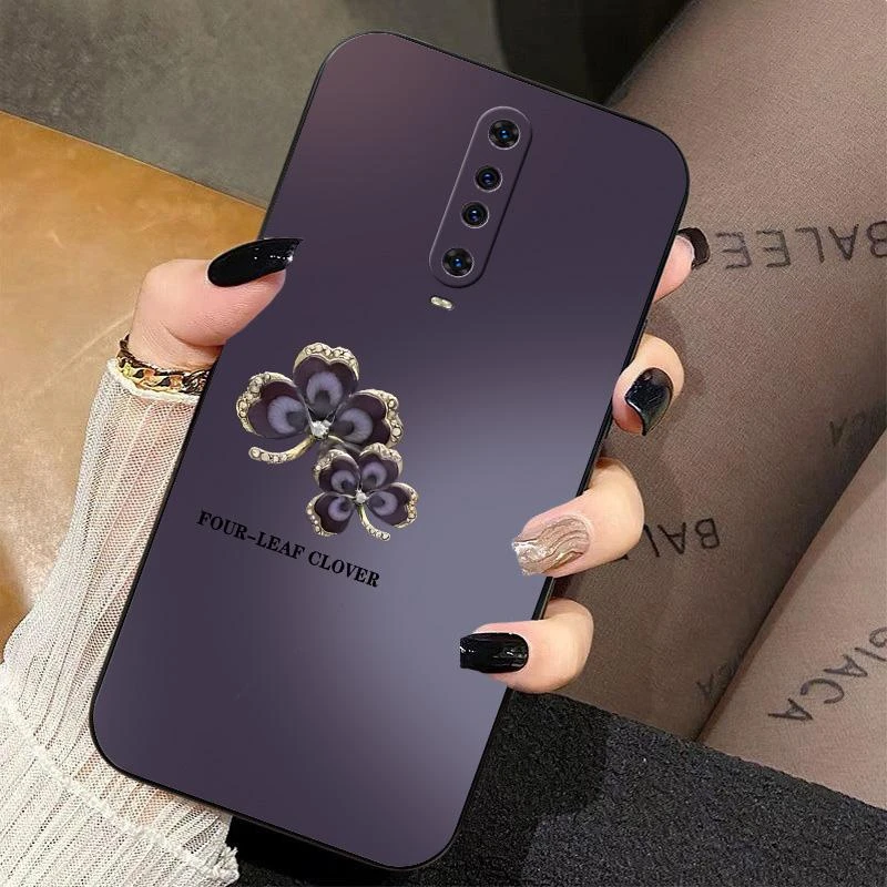 适用红米k30手机壳暗紫渐变四叶草全包液态硅胶高级感新款保护套