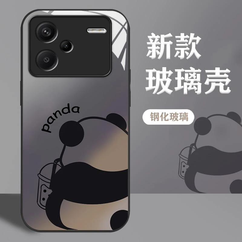 适用红米note13pro+手机壳panda可爱卡通高级感玻璃全包简约新款