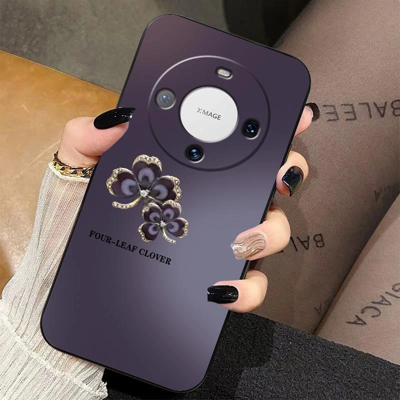 适用华为Mate60手机壳暗紫渐变四叶草全包液态硅胶高级感新款保护