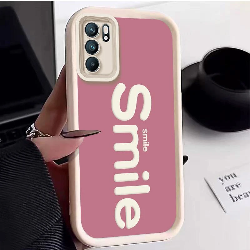 适用OPPORENO6手机壳opporeno6手机壳阶梯Smile高级感柔软ins网红