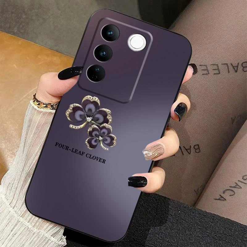 适用vivos16手机壳暗紫渐变四叶草全包液态硅胶高级感新款保护套