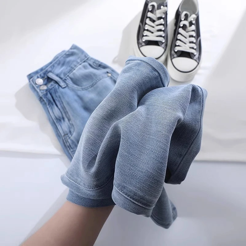 小个子九分牛仔裤女天丝九分小个子高腰直筒大码女装胖mm胖妹妹潮