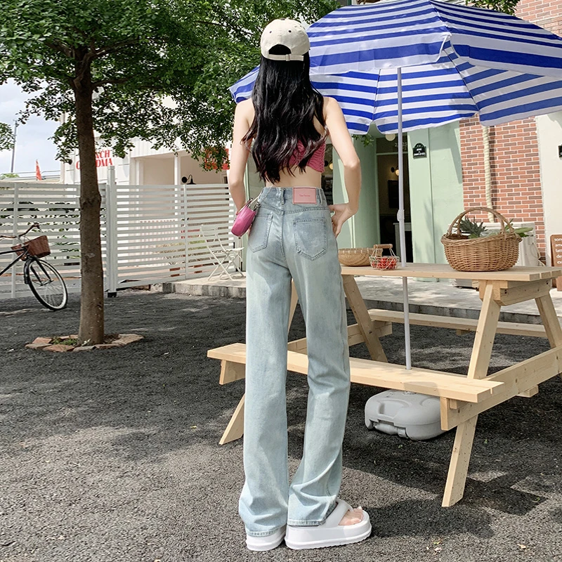 百搭窄版阔腿牛仔裤女2025年春装小个子高腰爆款直筒窄版牛仔裤子