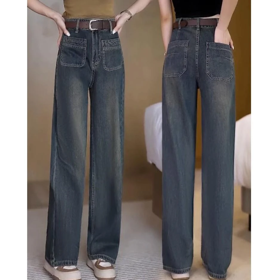 直筒牛仔裤女2025秋装新款高腰宽松爆款窄版阔腿裤裤子女裤子秋装