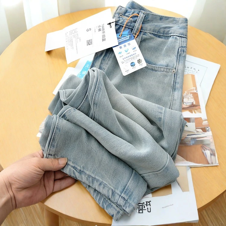 天丝阔腿牛仔裤女2025年新款爆款夏季薄款小个子高腰直筒裤子