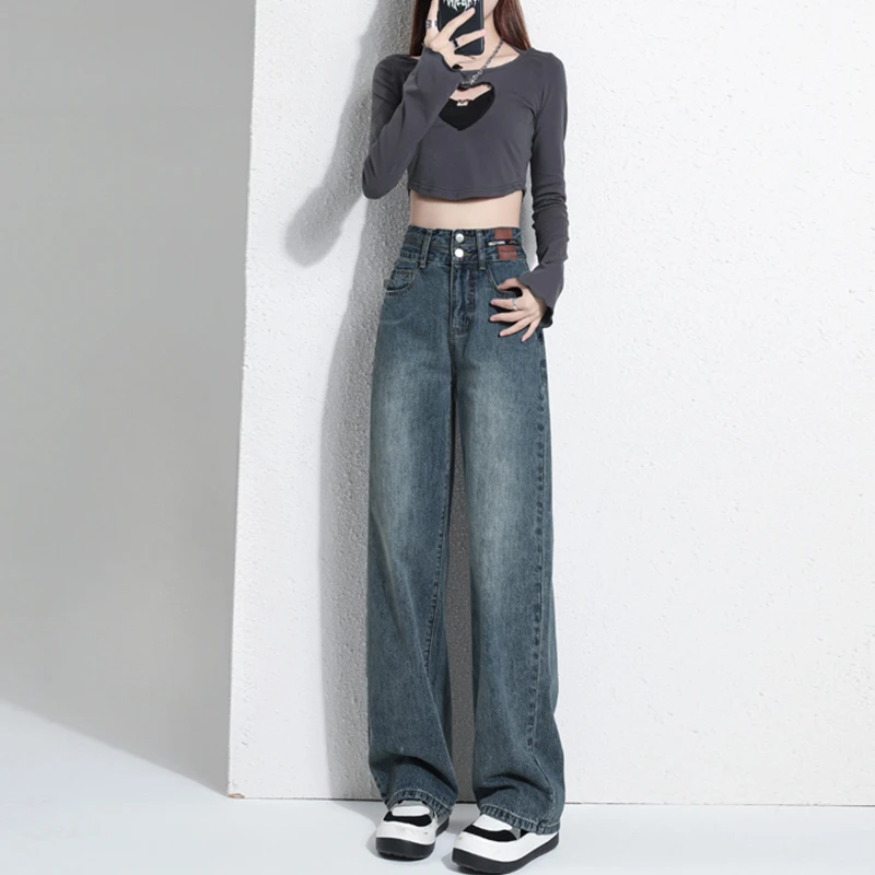 阔腿牛仔裤女裤子秋装新款小个子复古高腰爆款直筒裤